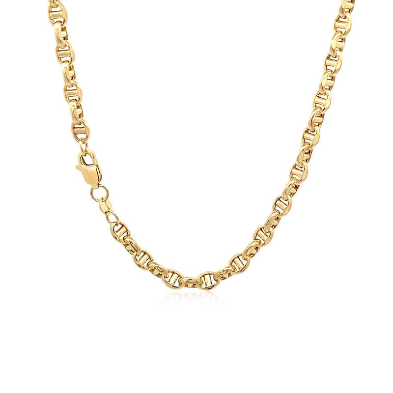 14k Yellow Gold Anchor Chain (4.50 mm) 14K yellow gold anchor chain with flat interlocking oval links at 4.50 mm