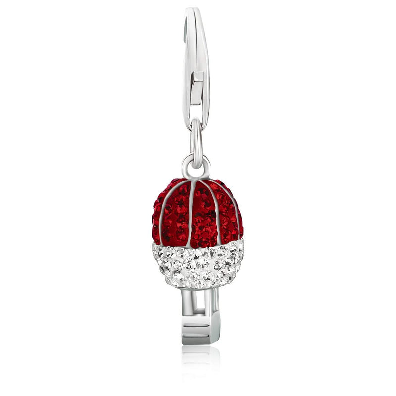 Sterling Silver Hot Air Balloon Charm with Red and White Tone Crystal Accents Sterling silver hot air balloon charm with red and white crystal accents