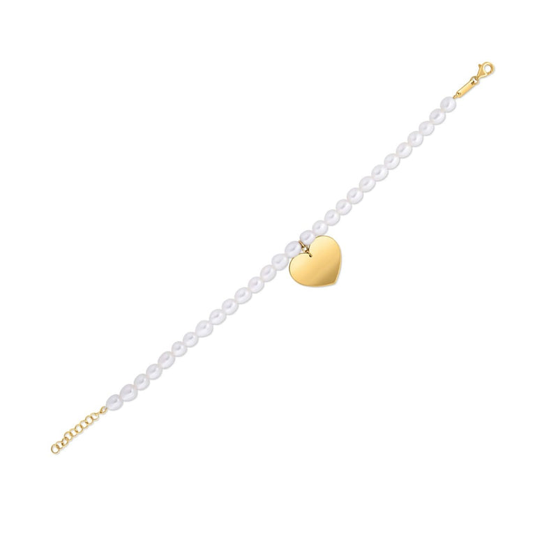 14k Yellow Gold Pearl Heart Charm Bracelet 14K yellow gold bracelet with pear pearl drops and heart charms