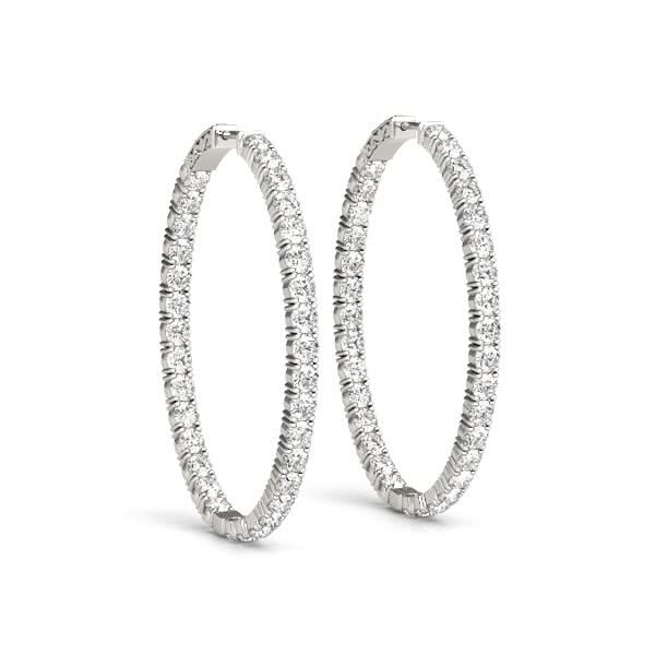 Oval Shape Two Sided Diamond Hoop Earrings in 14k White Gold (2 cttw) 14K white gold hoop earrings with two-sided oval diamond stones