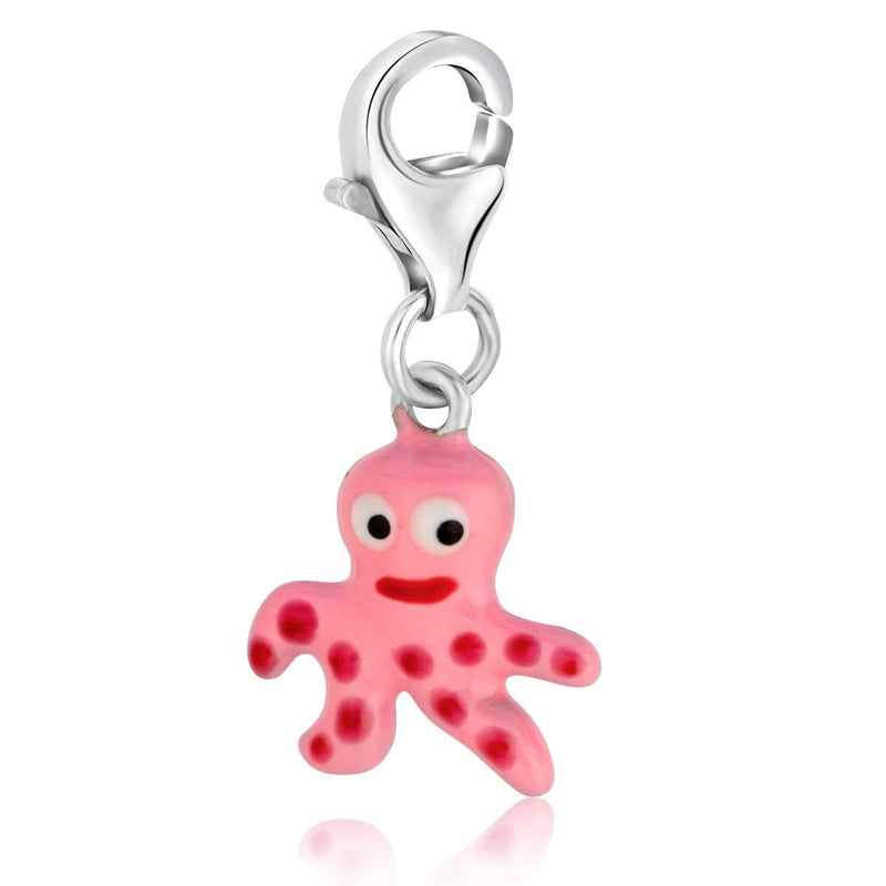 Sterling Silver Octopus Charm in Pink Enamel Finishing Sterling silver 925 octopus charm with pink enamel body and curled arms