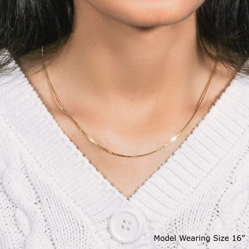 14k Yellow Gold Classic Box Chain (1.1 mm) 14K yellow gold box chain with 1.1 mm square link pattern