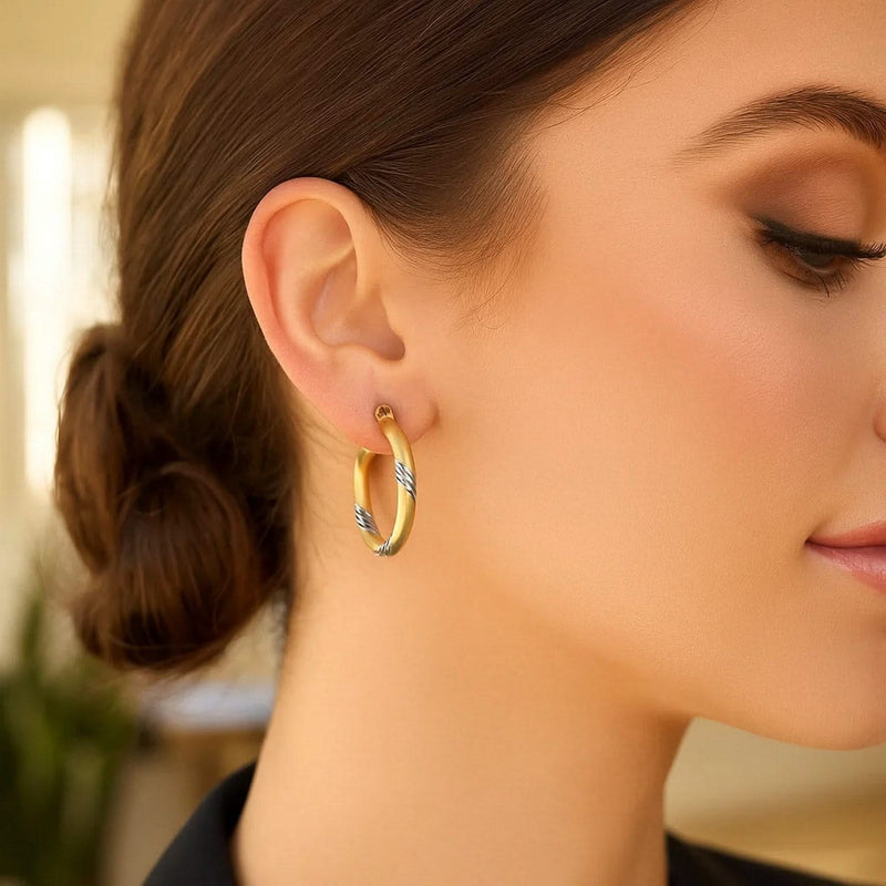 14k Two Tone Gold Polished Hoop Earrings (3x20mm) Product Image