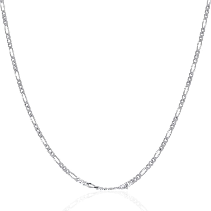 14k White Gold Solid Figaro Chain (1.90 mm) 14K white gold Figaro chain with alternating round and elongated links, 1.90 mm