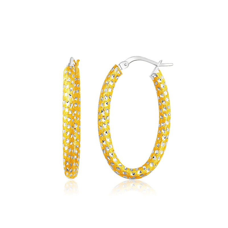 14K Yellow Gold Diamond Cut Oval Style Hoop Earrings 14K yellow gold hoop earrings with diamond-cut oval-style finish