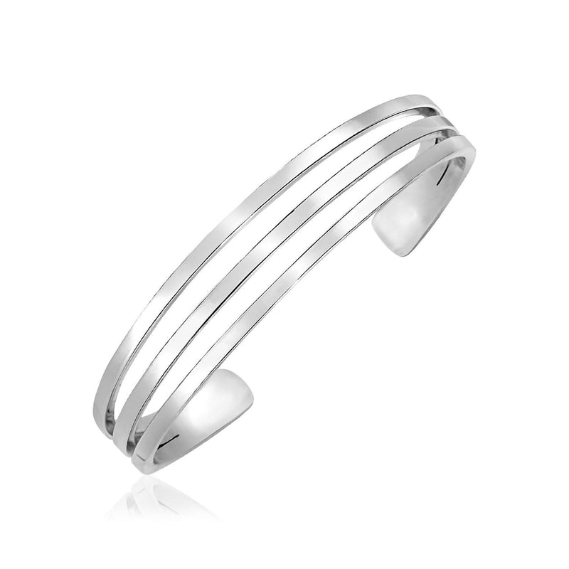 Sterling Silver Polished Three Part Cuff Bangle 925 sterling silver three part polished cuff bangle with open back