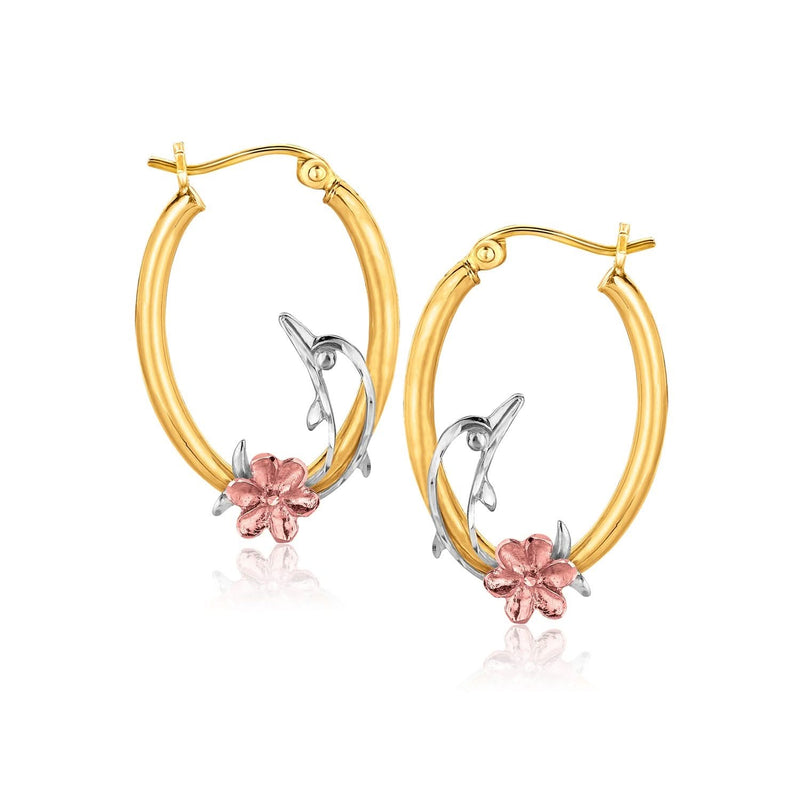 10K Tri-Color Gold Hoop Earrings with Dolphin Motif 10K tri-color gold hoop earrings with dolphin motif and no stones