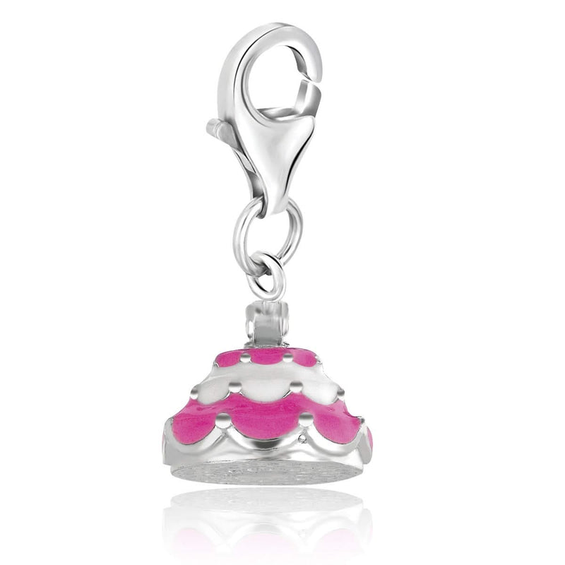 Sterling Silver Wedding Cake Charm with Pink Enameled Coating Sterling silver wedding cake charm with pink enameled coating