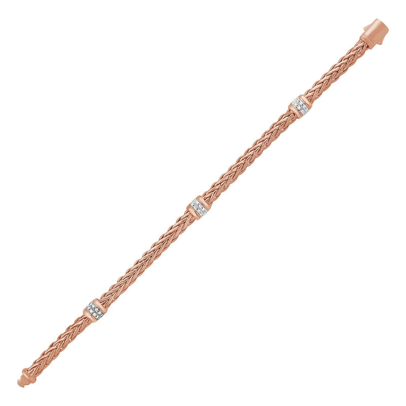 Polished Woven Rope Bracelet with Diamond Accents in 14k Rose Gold Product Image
