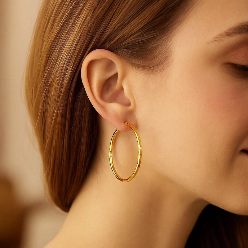 14k Yellow Gold Fancy Diamond Cut Extra Large Hoop Earrings (2x45mm) Product Image