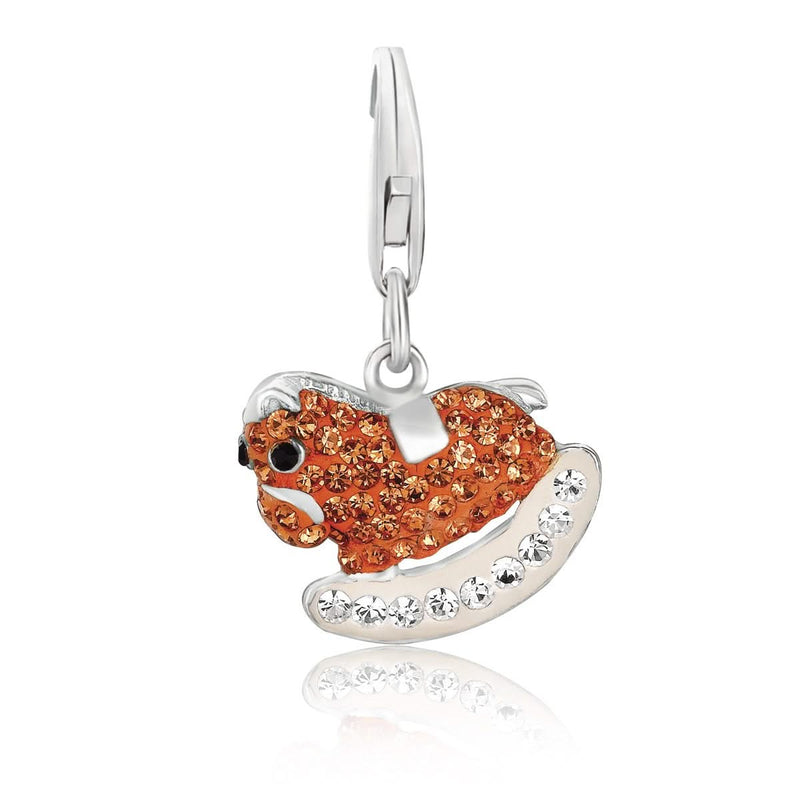 Sterling Silver Rocking Horse Multi Color Crystal Studded Charm Sterling silver rocking horse charm earring with multi-color crystal studs