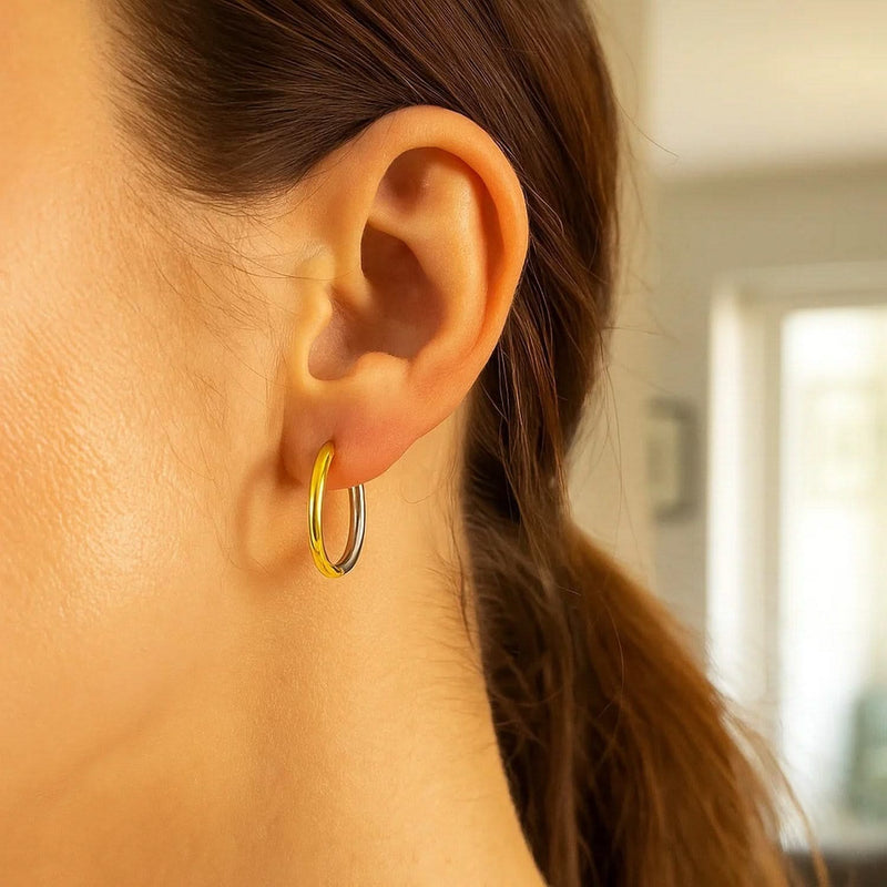 14k Two-Tone Gold Hoop Earrings in a Hinged Style(2.5x20mm) Product Image