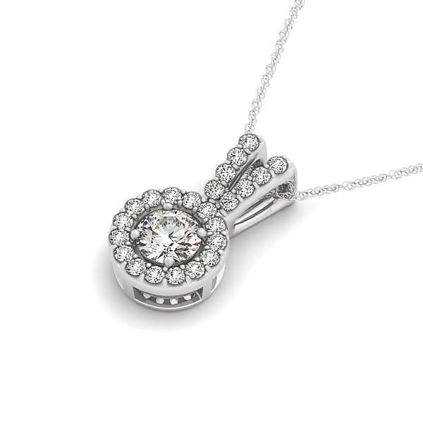 Round Pendant with Split Bail and Diamond Halo in 14k White Gold (3/4 cttw) 14K white gold necklace pendant with round diamond halo stones