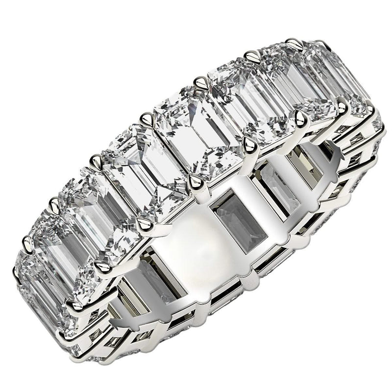 Emerald Cut Lab Grown Diamond Eternity Ring in 14k White Gold (8 cttw FG/VS2) 14K white gold eternity ring with emerald-cut diamond stones around the band