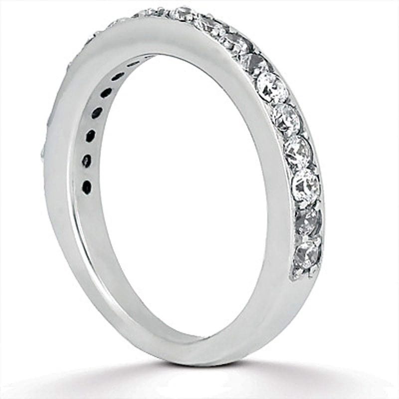 14k White Gold Pave Diamond Wedding Ring Band Set 1/2 Around 14K white gold ring with round pave diamond stones across the band