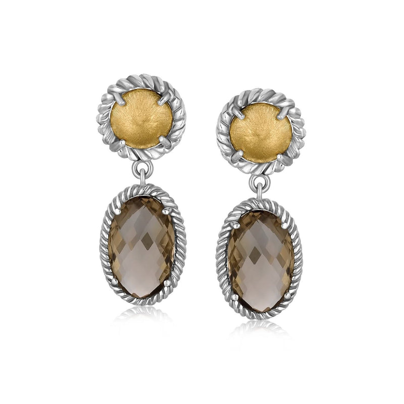 18K Yellow Gold and Sterling Silver Earrings with Round Motifs and Smokey Quartz 18K yellow gold and sterling silver ring with round motifs
