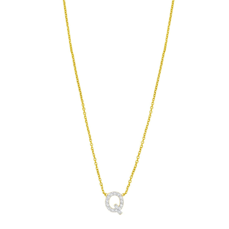 14K yellow gold Q initial necklace with pave diamond stones