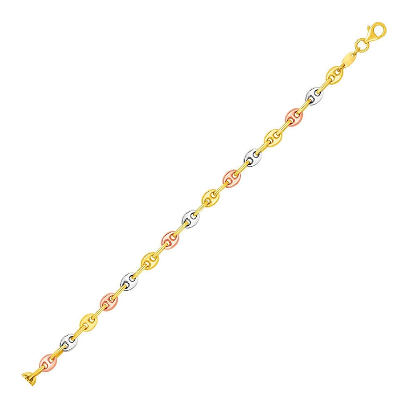 14k Tri Color Gold Mariner Link Anklet 14K tri-color gold mariner link anklet with alternating yellow, white, rose links