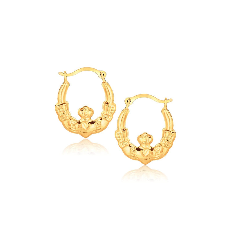 10k Yellow Gold Claddagh Hoop Earrings Product Image