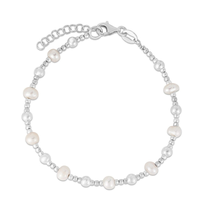 Sterling Silver Rhodium Plated Pearl Bead Bracelet 925 rhodium-plated sterling silver bracelet with pear pearl beads