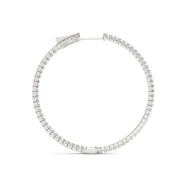 14k White Gold Slim Two Sided Diamond Hoop Earrings (1 1/2 cttw) 14K white gold hoop earrings with two rows of round diamond stones
