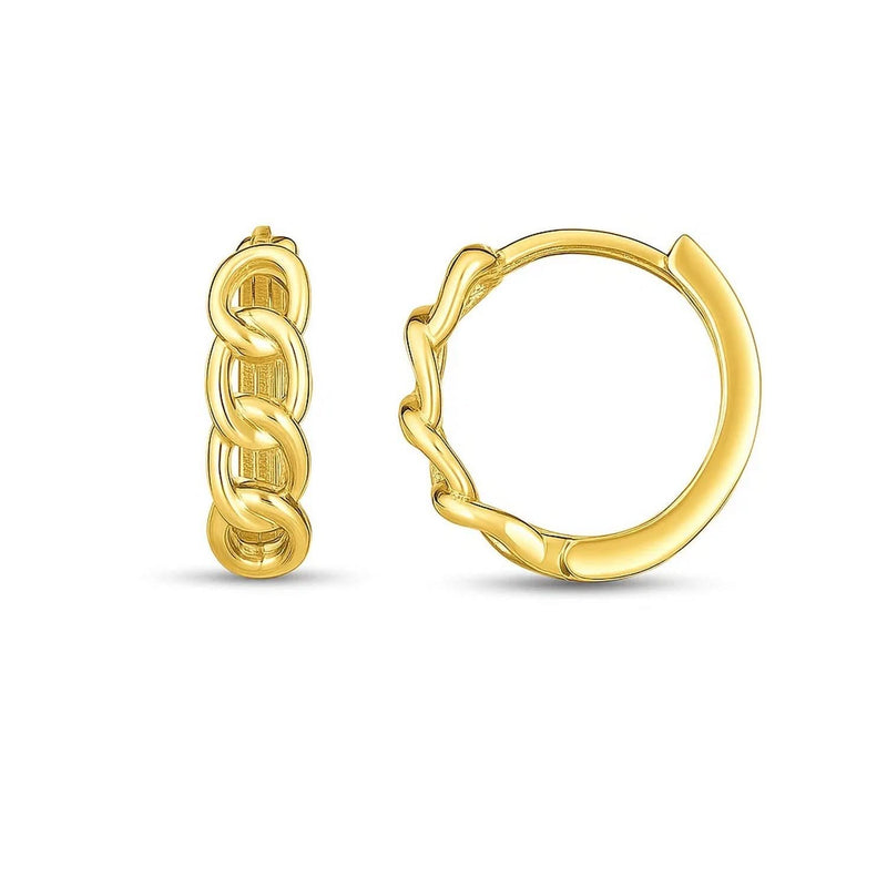 14k Yellow Gold Curb Huggie Hoop 14K yellow gold curb huggie hoop ring in solid interlocking links
