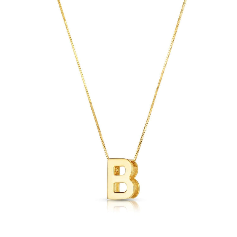 14K Yellow Gold Yours Truly Block Letter Initial B Necklace 14K yellow gold block letter initial B pendant necklace