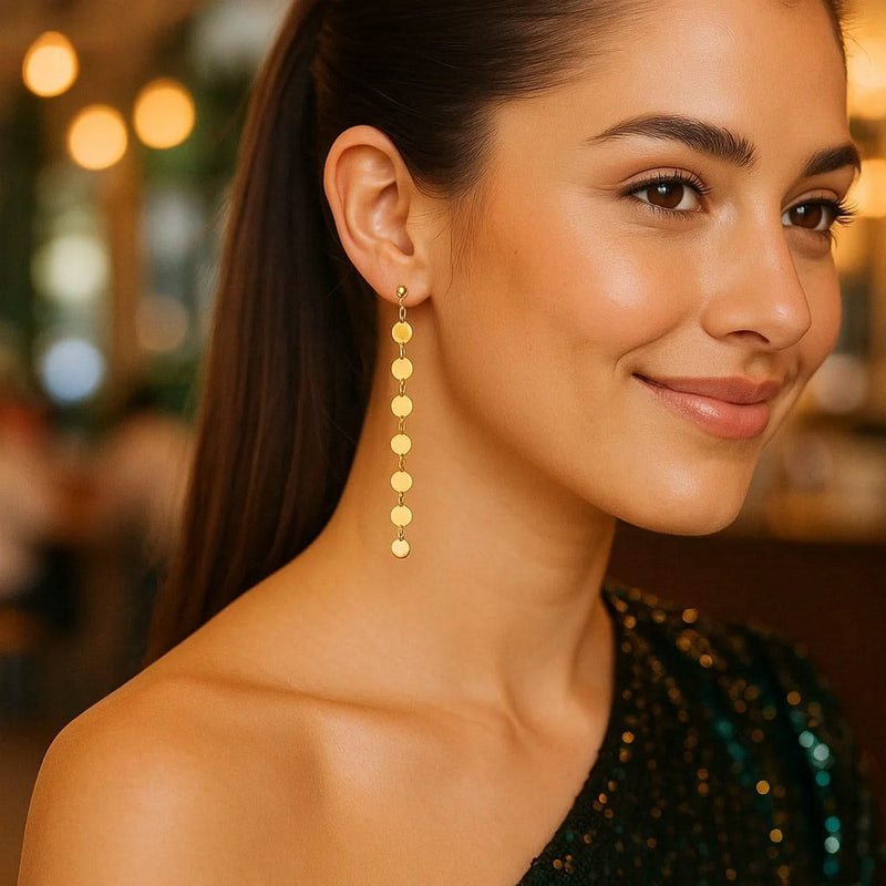 14k Yellow Gold Post Dangle Earrings with Polished Circles Product Image
