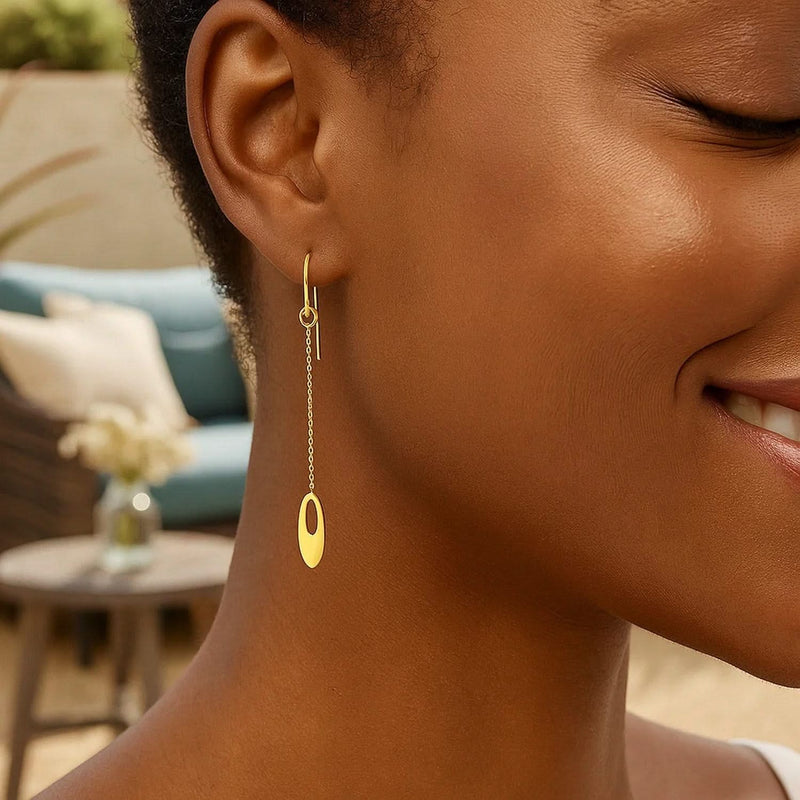 14k Yellow Gold Cutout Oval Chain Dangling Earrings 14K yellow gold ring with oval cutout link design
