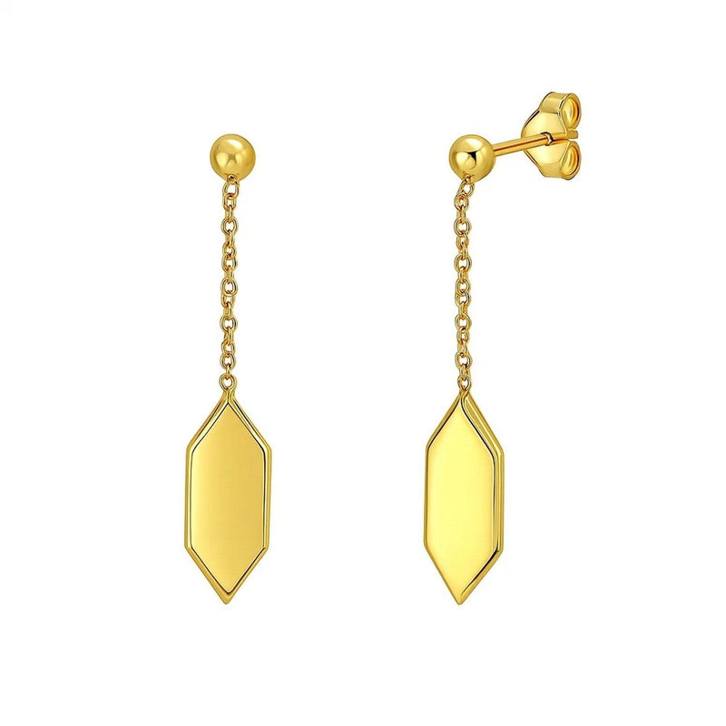 Hexagon Drop Earrings in 14K Yellow Gold 14K yellow gold hexagon drop earrings with open geometric frames