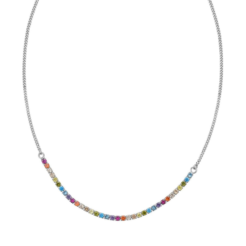 Sterling Silver Rhodium Plated Rainbow CZ Necklace 925 rhodium-plated sterling silver necklace with rainbow cubic zirconia stones
