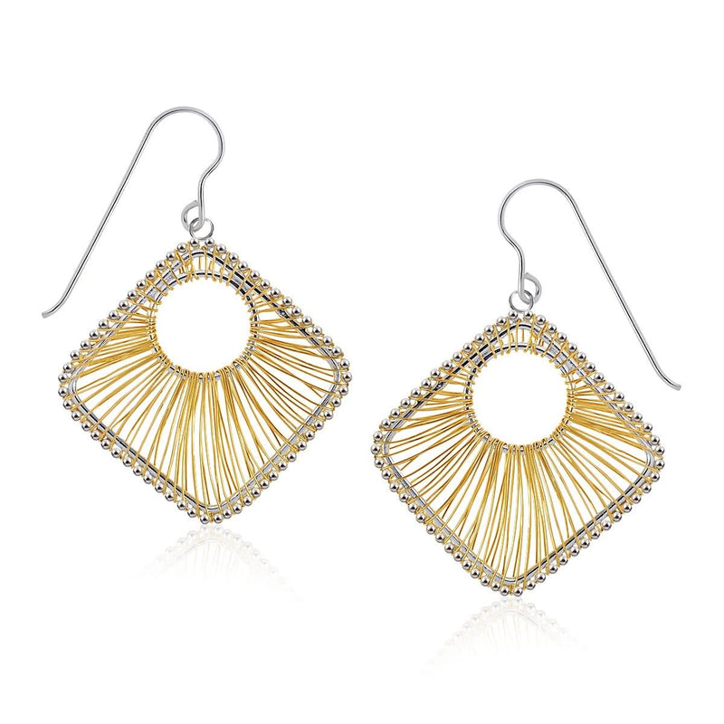 Designer Sterling Silver and 14K Yellow Gold Geometric Thread Earrings 14K yellow gold and sterling silver geometric thread ring, two-tone open design