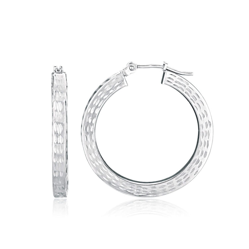 14K White Gold Flat Hoop Earrings with Diamond-Cut Finish 14K white gold hoop earrings with diamond-cut faceted finish
