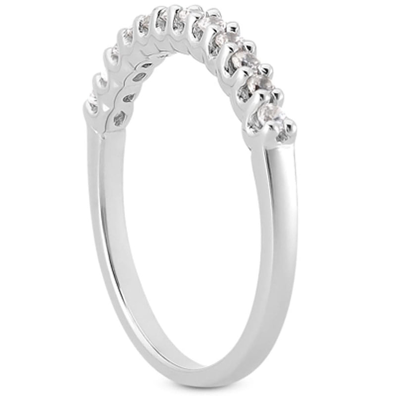 14k White Gold Fancy U Setting Shared Prong Diamond Wedding Ring Band 14K white gold ring with shared prong round diamond stones