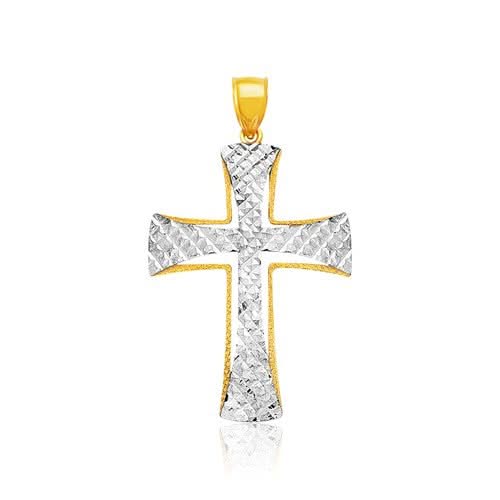 14K Two Tone Gold Diamond Cut Cross Pendant 14K two-tone gold cross pendant with diamond-cut faceted finish