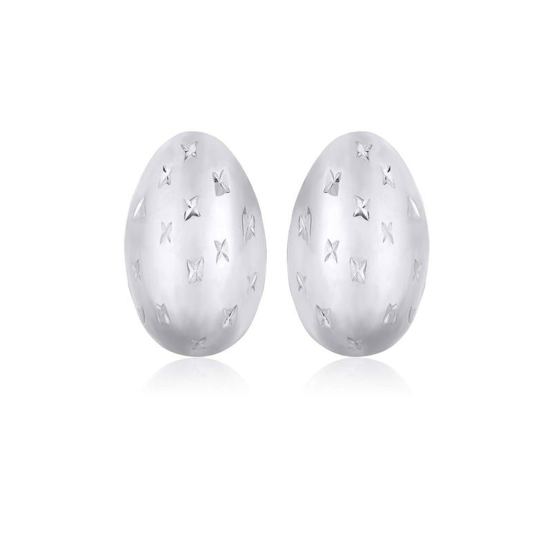 14K White Gold Sparkle Kiss Diamond-cut Oval Stud Earrings 14K white gold earrings with oval diamond stones