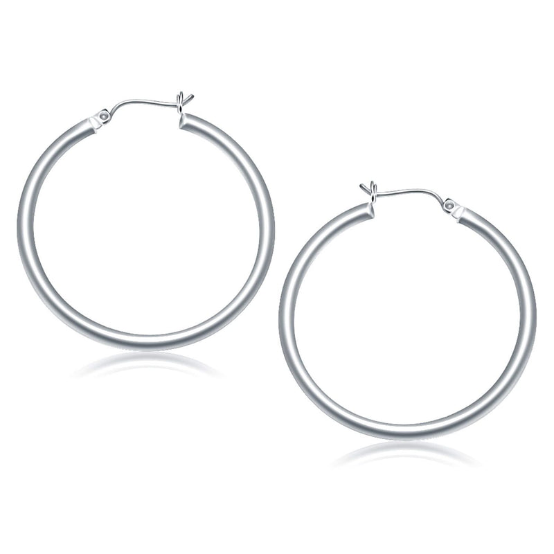 14k White Gold Polished Hoop Earrings (3x40mm) Product Image