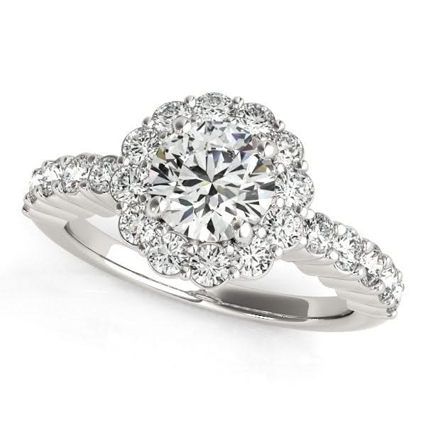 14k White Gold Round Floral Motif Diamond Engagement Ring (1 5/8 cttw) Product Image