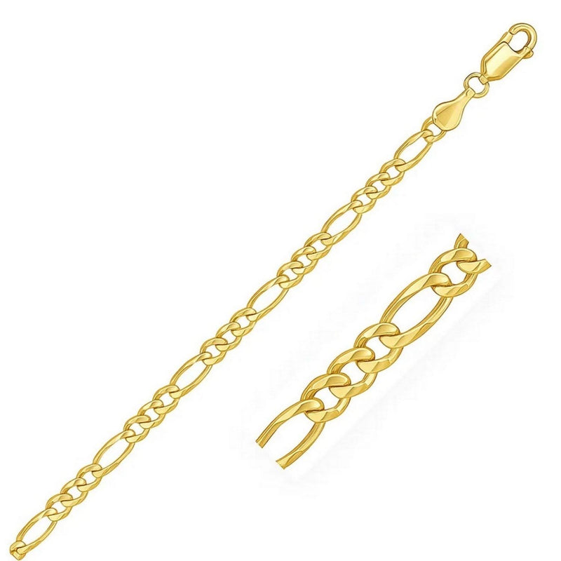 14k Yellow Gold Solid Figaro Chain (4.50 mm) 14k yellow gold Figaro chain with 4.50 mm alternating flat links