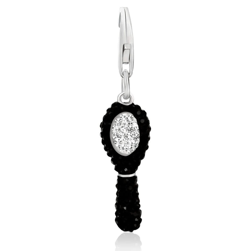 Sterling Silver Mirror Charm with Crystal Embellishments in Black and White Sterling silver mirror charm with black and white crystal border