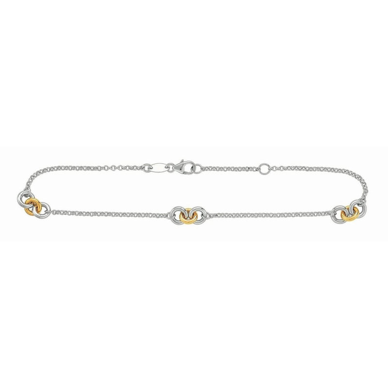 14k Yellow Gold and Sterling Silver Triple Ring Stationed Anklet Product Image