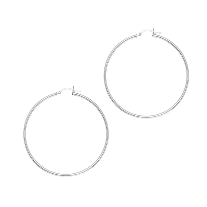Rhodium Plated Hoop Earrings in Sterling Silver (2x50mm) Rhodium plated sterling silver 50mm hoop earrings with 2mm tube profile