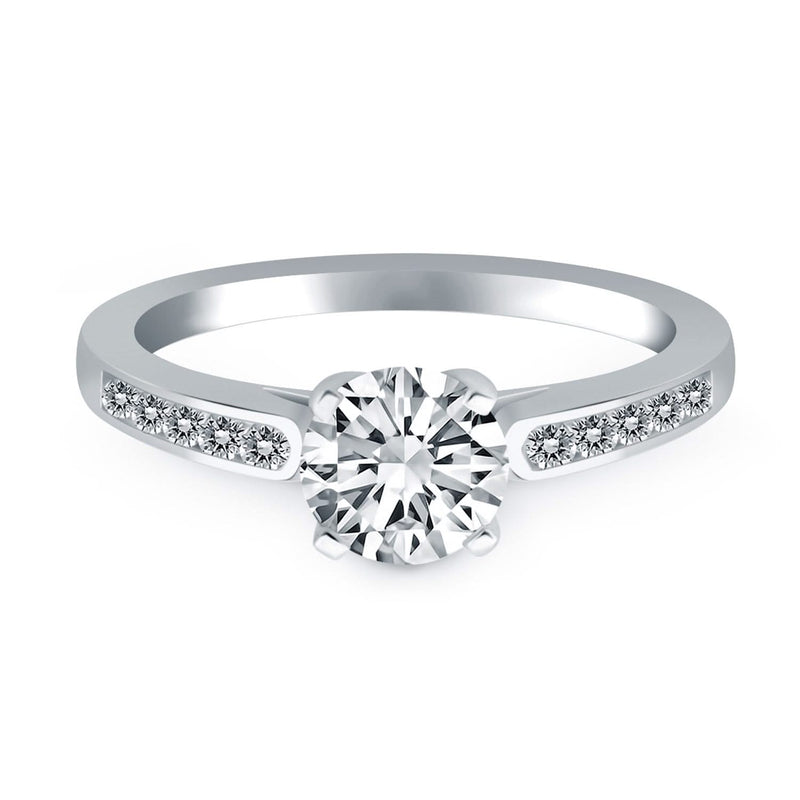 14k White Gold Diamond Channel Cathedral Engagement Ring 14K white gold engagement ring with channel-set diamond stones and cathedral setting