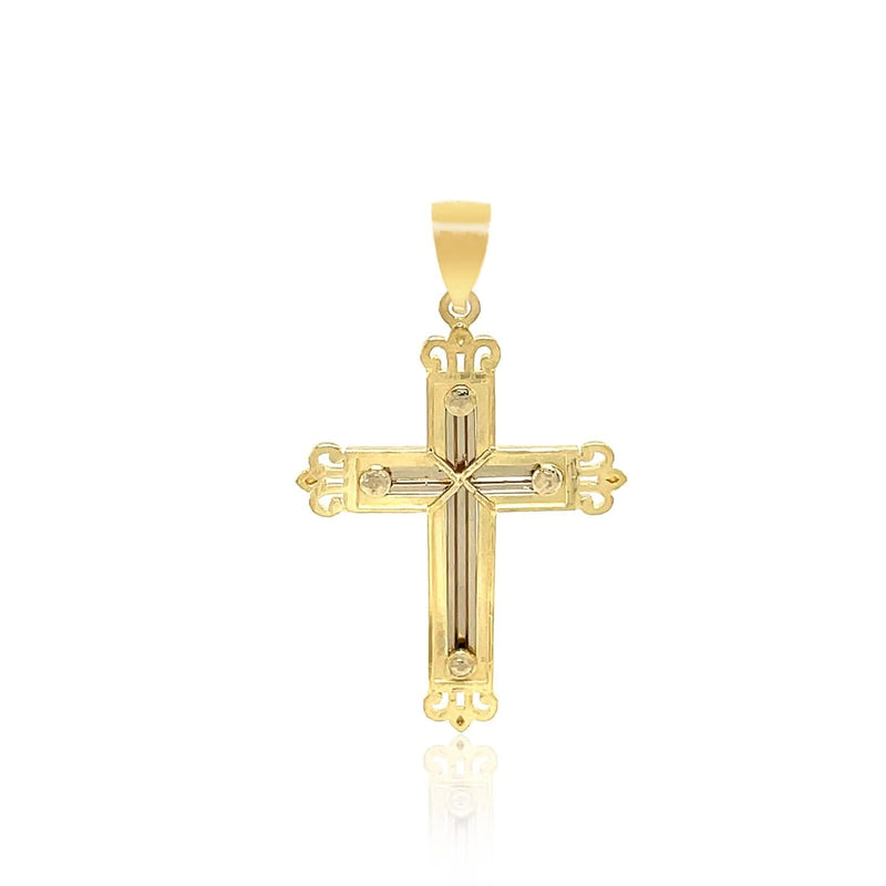 14k Two-Tone Gold Cross Pendant with an Ornate Budded Style Product Image