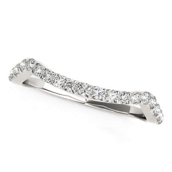 14k White Gold Modern Curvy Design Diamond Wedding Band (1/5 cttw) 14K white gold wedding band with round diamond stones along a curved line