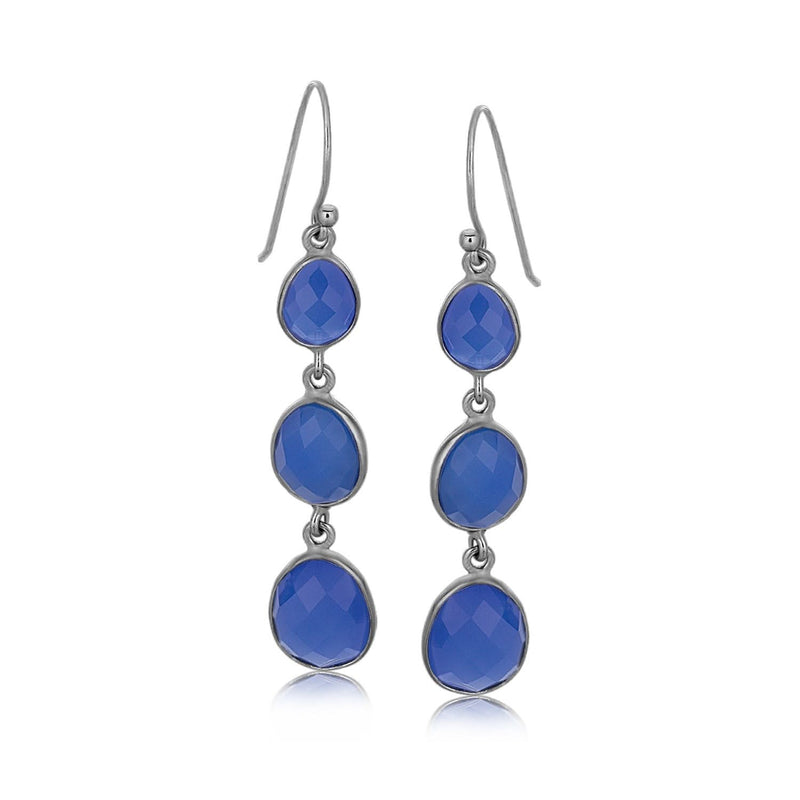 Sterling Silver Black Rhodium Plated Graduated Oval Chalcedony Earrings 925 black rhodium sterling silver ring with graduated oval chalcedony stones
