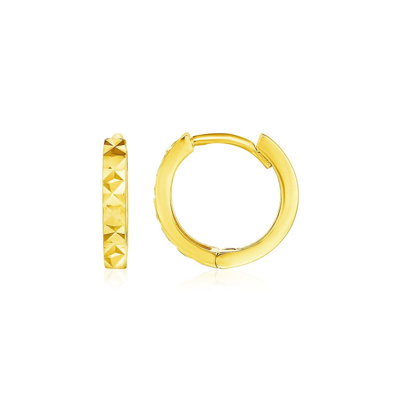 14k Yellow Gold Petite Round Hoop Earrings with Geometric Texture Product Image