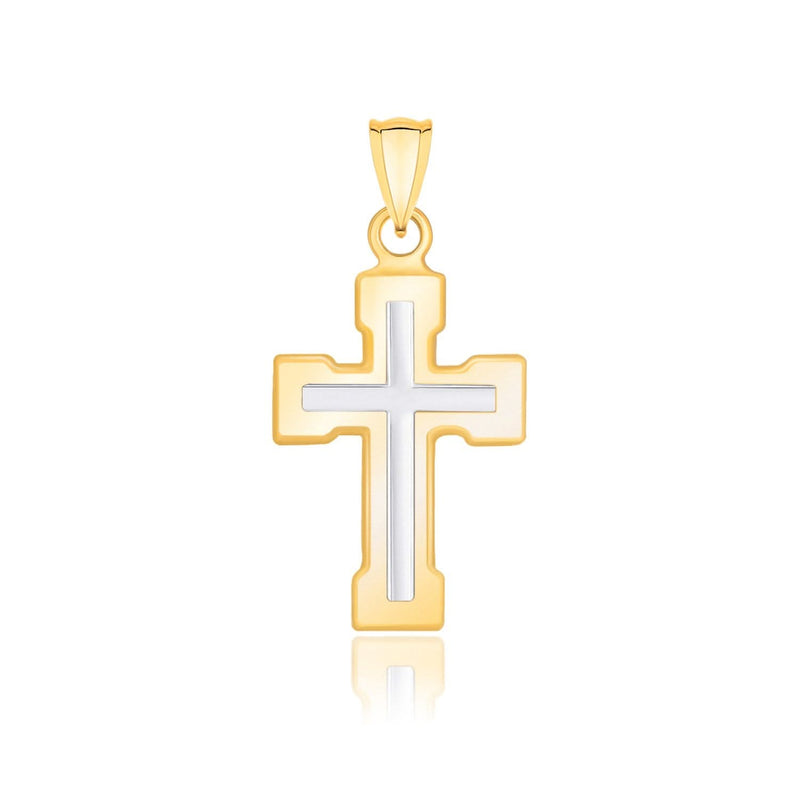 14k Two-Tone Gold Dual Cross Design Pendant with Block Ends 14K two-tone gold dual cross pendant with block ends, no stones
