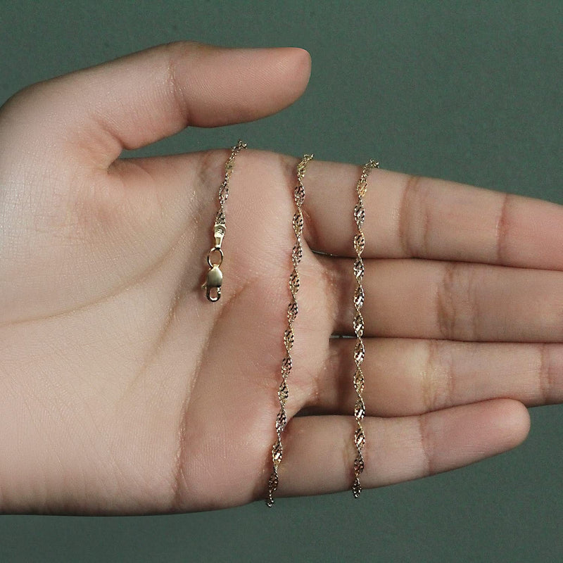 14k Two-Tone Gold Singapore Chain (2.50 mm) 14K two-tone gold Singapore chain with twisted 2.50 mm links