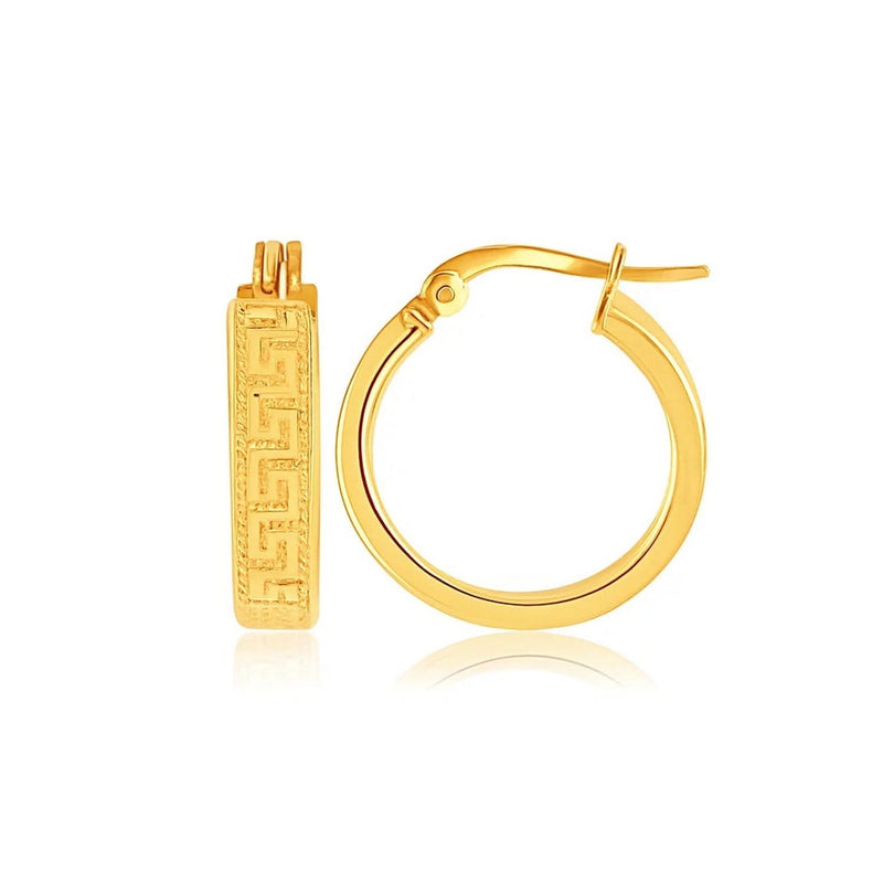 14k Yellow Gold Greek Key Small Hoop Earrings Product Image